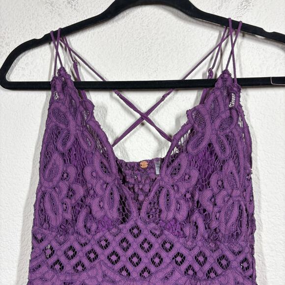 Free People Large Adela Slip Dress Purple Cotton Blend Handkerchief Hem Ruffle - Picture 4 of 9